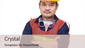  Presentation with asia - Cool new slide deck with asia construction worker portrait backdrop and a lemonade colored foreground