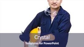  Presentation with asia - Slide set featuring asia construction worker with helmet background and a navy blue colored foreground