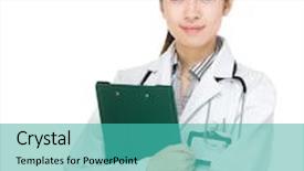  Presentation with emancipation asia - Beautiful presentation design featuring asia female doctor backdrop and a teal colored foreground