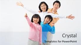  Presentation with family health - PPT theme with asia health - lovely smiling family with hand background and a light blue colored foreground