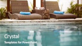  Presentation with cannon ball into pool - Audience pleasing presentation theme consisting of asia hotel - swimming pool bali style thailand backdrop and a seafoam green colored foreground