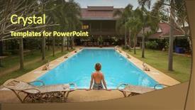  Presentation with hotel resort - Audience pleasing theme consisting of asia hotel - swimming pool in spa resort backdrop and a tawny brown colored foreground