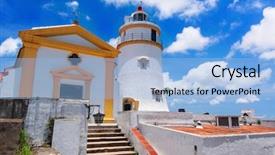  Presentation with macau - PPT theme with asia macao - guia lighthouse fortress and chapel background and a light blue colored foreground