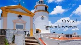  Presentation with macau - Presentation theme enhanced with asia macao - guia lighthouse fortress and chapel background and a light blue colored foreground