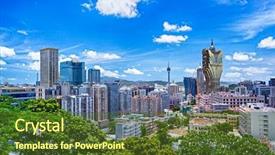  Presentation with city - Slide set enhanced with asia macao - macau city day background and a tawny brown colored foreground