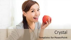  Presentation with asia - PPT layouts featuring asia mania - woman with an apple background and a coral colored foreground