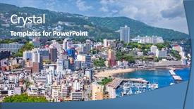  Presentation with city japan - Presentation theme with asia pacific - atami city japan skyline background and a  colored foreground