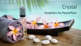  Presentation with aromatherapy oil - Presentation theme enhanced with asia pacific - balinese spa setting pink frangipani background and a sky blue colored foreground