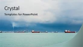  Presentation with strait - Colorful PPT theme enhanced with asia pacific - view of the singapore strait backdrop and a light gray colored foreground