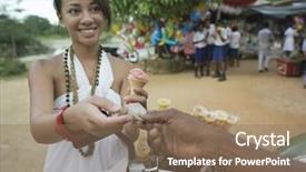  Presentation with race - PPT layouts with asia travel - smiling young mixed race woman background and a coral colored foreground