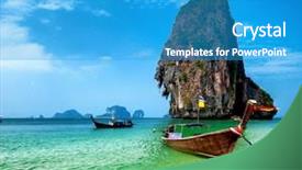  Presentation with thai - Theme having asia travel - thailand sandy beach and traditional background and a teal colored foreground