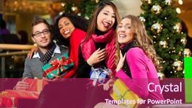  Presentation with people mall - Slide deck consisting of asian - sitting with christmas background and a violet colored foreground