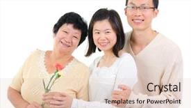  Presentation with offspring - Slide set with asian adult offspring giving carnation background and a lemonade colored foreground