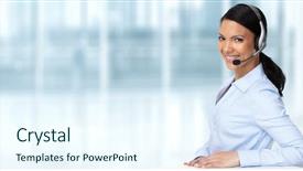  Presentation with asian foods - Theme featuring asian agent woman with headsets background and a cool aqua colored foreground