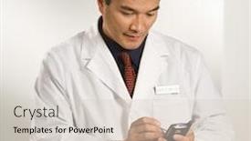  Presentation with asian doctor - Cool new PPT theme with desk with charts using pda backdrop and a lemonade colored foreground