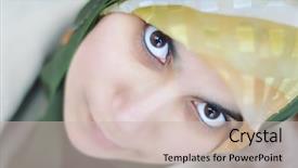  Presentation with arabic woman - Beautiful theme featuring asian arabic muslim woman with significant clothes backdrop and a soft green colored foreground