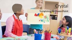  Presentation with elementary school - Presentation theme enhanced with talking about picture in art background and a  colored foreground