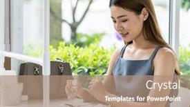  Presentation with normal - Slide set enhanced with asian-attractive-woman-spraying-alcohol background and a coral colored foreground