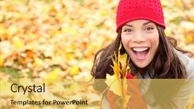  Presentation with fall foliage - Amazing slide deck having asian autumn woman holding fall backdrop and a yellow colored foreground