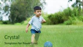  Presentation with play infants and toddlers - Beautiful presentation featuring asian baby - little boy play soccer backdrop and a seafoam green colored foreground