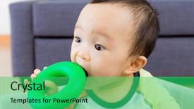  Presentation with baby toy - PPT theme enhanced with asian-baby-boy-biting-toy background and a ocean colored foreground