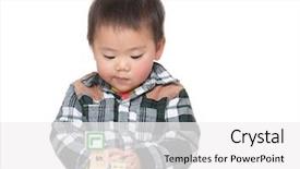  Presentation with baby toy - Beautiful PPT theme featuring asian baby boy concentrate on playing toy block backdrop and a white colored foreground