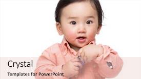  Presentation with baby toy - Cool new slide deck with asian baby boy holding toy block backdrop and a lemonade colored foreground