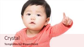  Presentation with baby girl welcome - Presentation theme featuring asian baby girl finger pointing background and a coral colored foreground