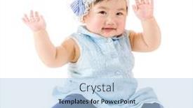  Presentation with baby girl - Cool new slide set with asian-baby-girl-hand-up backdrop and a light blue colored foreground