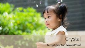  Presentation with bubble - Audience pleasing slide set consisting of asian baby girl play bubble blower at outdoor backdrop and a soft green colored foreground