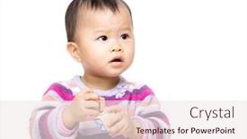  Presentation with baby toy - Presentation theme with asian baby girl play toy block and isolated background and a sky blue colored foreground