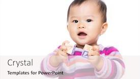  Presentation with baby toy - Slides enhanced with asian baby girl play with wooden toy block background and a sky blue colored foreground