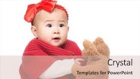  Presentation with baby girl - Colorful presentation theme enhanced with asian baby girl with doll backdrop and a soft green colored foreground