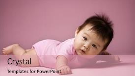  Presentation with stomach - Cool new slide deck with asian baby lying on stomach backdrop and a coral colored foreground