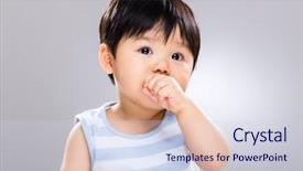  Presentation with mother baby asian breastfeeding - Presentation design enhanced with asian baby son eating cookie background and a sky blue colored foreground