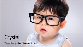  Presentation with mother baby asian breastfeeding - Audience pleasing slide deck consisting of asian baby with eye wear backdrop and a light gray colored foreground