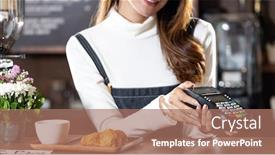  Presentation with cashless - Theme enhanced with asian-barista-woman-holding-creadit background and a coral colored foreground