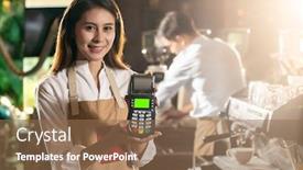  Presentation with cashless - Colorful theme enhanced with asian-barista-woman-holding-creadit backdrop and a coral colored foreground