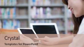  Presentation with asian - Audience pleasing presentation theme consisting of asian beautiful female student using backdrop and a coral colored foreground