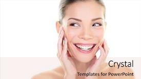  Presentation with beauty product - Presentation design consisting of asian beautiful woman touching face background and a lemonade colored foreground