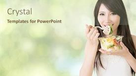  Presentation with eat - Audience pleasing PPT layouts consisting of asian beauty eat salad closeup portrait backdrop and a cream colored foreground