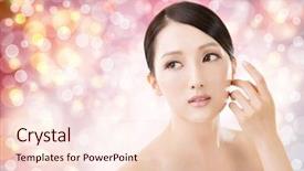  Presentation with indian woman face beauty - Amazing PPT theme having asian beauty face closeup portrait backdrop and a lemonade colored foreground