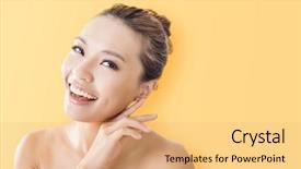  Presentation with indian woman face beauty - PPT layouts enhanced with asian beauty face closeup portrait background and a yellow colored foreground