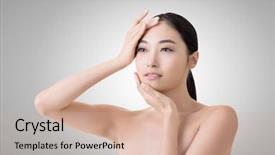  Presentation with beauty makeup - Colorful PPT layouts enhanced with asian beauty face concept of glamour makeup healthcare etc backdrop and a soft green colored foreground