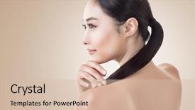  Presentation with beauty makeup - Beautiful PPT theme featuring asian beauty face concept backdrop and a lemonade colored foreground