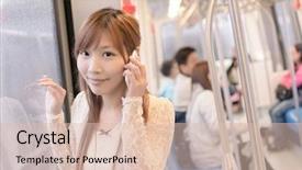  Presentation with beauty - PPT theme with asian beauty in mrt carriages background and a lemonade colored foreground