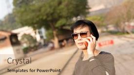  Presentation with ted talk - Cool new presentation theme with asian-beauty-talk-on-cellphone backdrop and a coral colored foreground