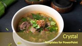  Presentation with popular - Presentation with asian bone soup or sup tulang popular traditional malay dish background and a tawny brown colored foreground