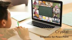  Presentation with wireless internet - Presentation theme having asian-boy-looking-at-screen background and a coral colored foreground