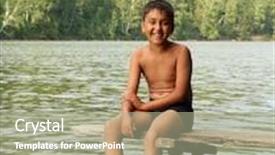  Presentation with stage - PPT theme featuring asian boy sitting on stage in lake portrait background and a mint green colored foreground